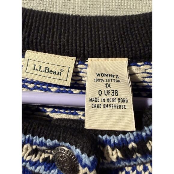 Vintage LL Bean Sweater Women XL Blue Fair Isle Cotton Australia Ski Birds Eye - Picture 7 of 8